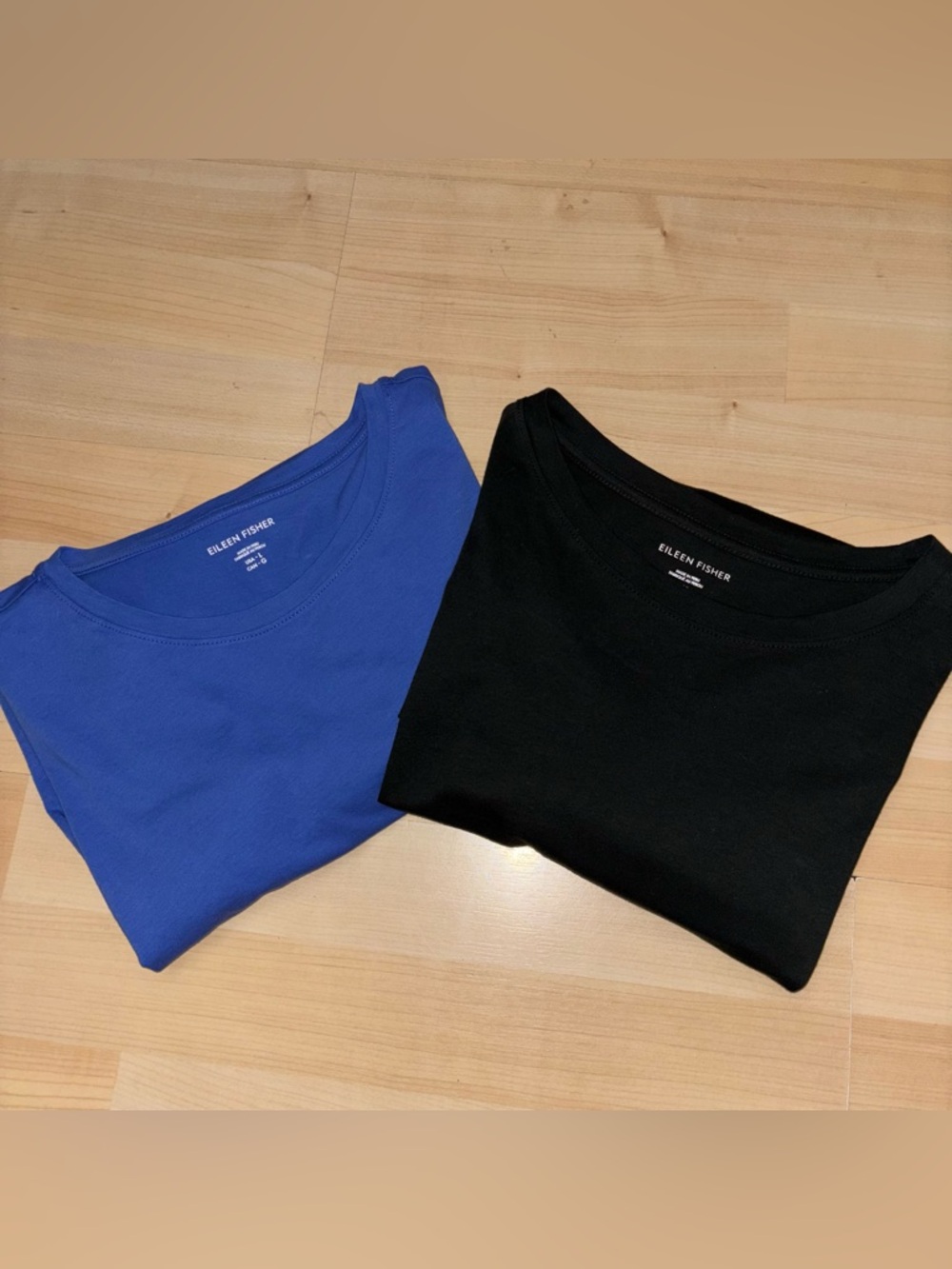 Eileen Fisher Set of 2 Organic Pima Cotton Jersey 3/4 Sleeve T Large Blue Black